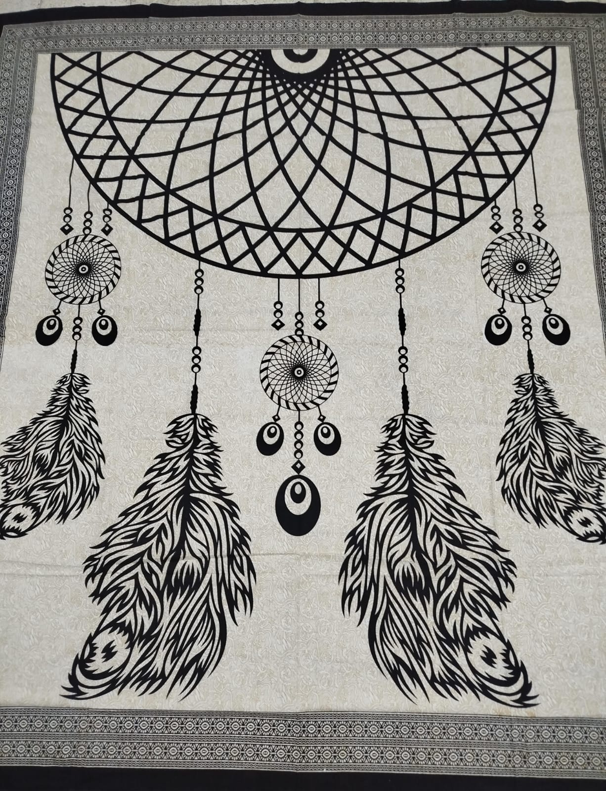 Mandala de la India Atrapasueño Beige/Negro