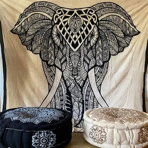 Mandala de la India Elefante fondo Beige