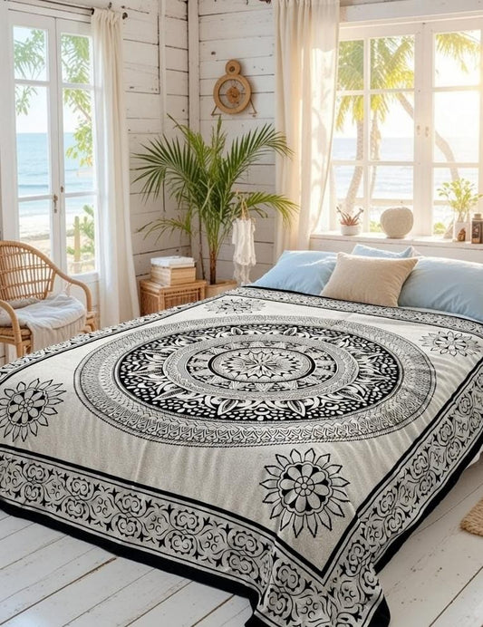 Mandala de la India Flor Beige/Negro