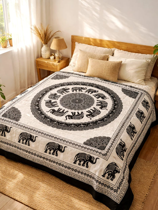 Mandala de la India Elefantes Beige/Negro