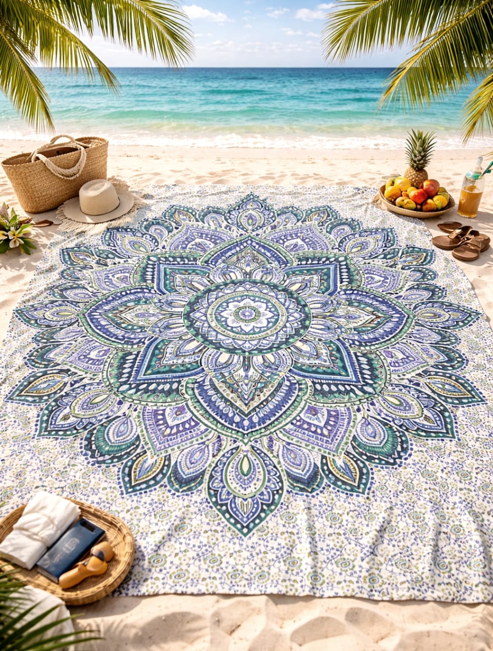 Mandala de la India Blanco/Verde FLor de Loto