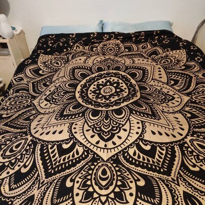 Mandala de la India Flor Loto Negro/Dorado