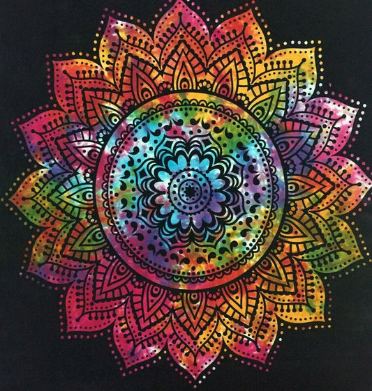 Mandala de la India Flor Loto Negro/Batik